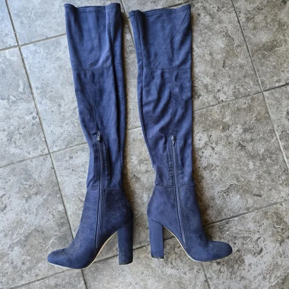 ALDO Over The Knee Thigh High Boots Blue Suede Block Heels Size 6 - Picture 7 of 7